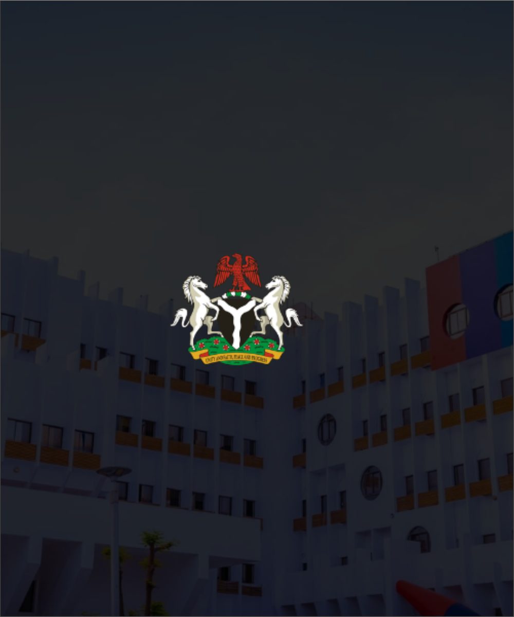 Federal Ministry of Defence headquarters with the Nigerian coat of arms.
